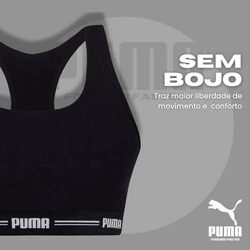 PUMA Kit 2 Top Nadador Cotton Algodão Elástico 30MM Feminino Adulto, 1 Preto - 1 Cinza, M