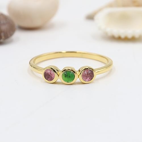 Bague tourmaline or jaune 18k et argent 925 trois pierres