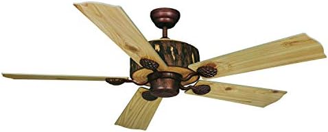VAXCEL Log Cabin 52 in. Weathered Patina Indoor Rod Mount Rustic Ceiling Fan with Reversible Washed Oak-Pine Blades, Pull Chain Included, 3 Speeds, Light Kit Adaptable, AC Motor