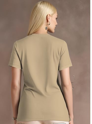 Image of Mack Jonney Ribbed |Regular Fit | Half Sleeves 100% Cotton Polo Neck Self Design with Zip T-Shirt for Women-M950
