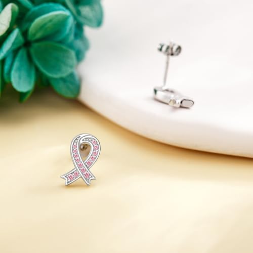 Breast Cancer Awareness Earrings Stud 925 Sterling Silver Pink Ribbon Breast Cancer Jewelry for Women4