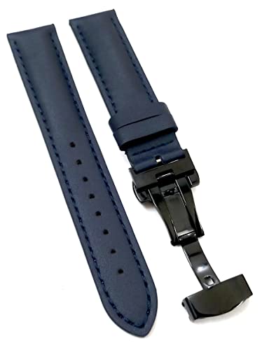 Image of 18mm 19mm 20mm 21mm 22mm 23mm 24mm Genuine Leather Butterfly Deployment Clasp Buckle Watch Band Strap Black Dark Brown TAN Blue Rose Black Gold White