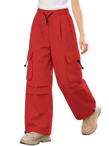 Image of SANGTREE Girls Parachute Pants Loose Lightweight Drawstring Waist Hip Hop Cargo Pants,6-16 Years