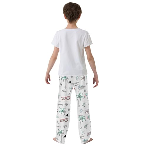 ZZXXB Hawaii Palm Tree Boys Long Pants Soft Trousers Elastic Waist Kids Lounge Bottoms with Pockets S-XL3