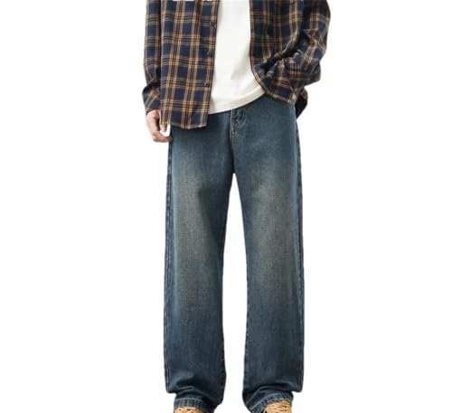 Men's Loose Vintage Blue Jeans, Soft Stretch Cotton Zipper Casual Jeans