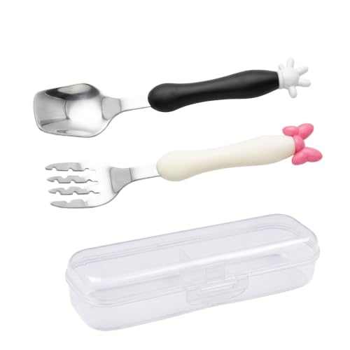 Image of Hian Baby Spoon and Fork Set, Stainless Steel Toddler Self Feeding Utensils with Travel Case, BPA Free Food Grade PP Handles, Kids Cutlery for 12+ Months Babies (Multicolor,Pack of 2)