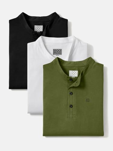 Image of Urbano Fashion Men's Multicolor Solid Mandarin Collar Slim Fit Cotton T-Shirt Pack of 3