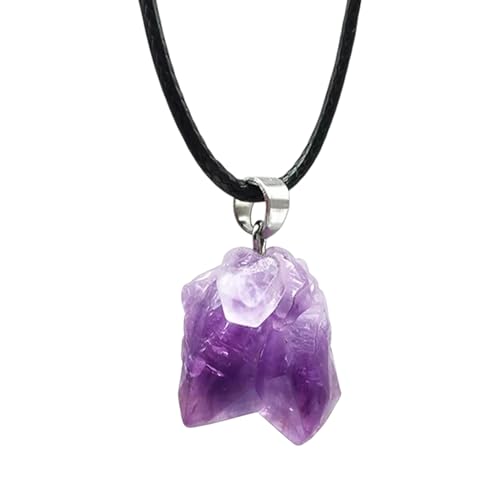 Colgante de Piedra Amatista Natural en Bruto 100% Genuina – Mineral Sin Pulir para Meditación, Energía y Sanación – Incluye Cadena de Hilo Encerado Negro de 50 cm – Cristal Curativo y Protector