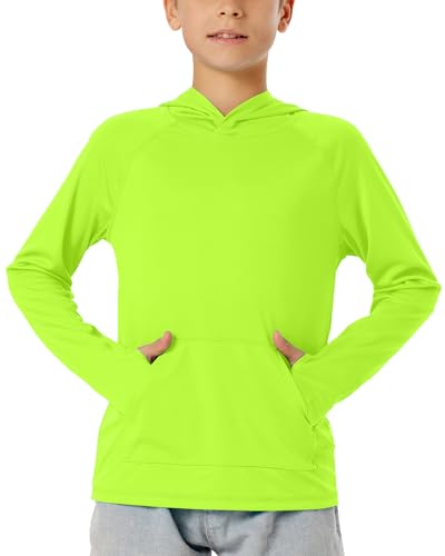 Image of Boys Rash Guard Long Sleeve Hoodie Swim Shirt with Pocket Youth Kids UPF 50+ Sun Protection Fishing Shirts Thumb Hole