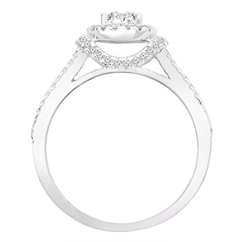 1.4 Carat t.w 14K White Gold Double Row Split Shank Halo Style Diamond Engagement Ring w/a 1 Carat Round Cut Pink Sapphire Heirloom Quality2