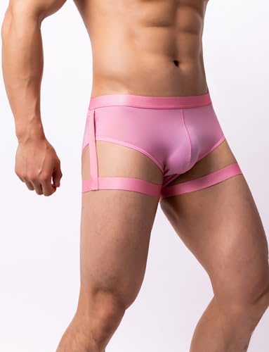 FEOYA Men Mesh Ice Silky Bikini Briefs Sexy Jockstrap Leggings Garter Underwear Bulge Pouch Low Rise Panties with Garter4