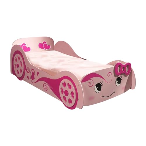 AltoBuy Lovely - Lit Voiture 90x200cm Rose Motifs Coeurs