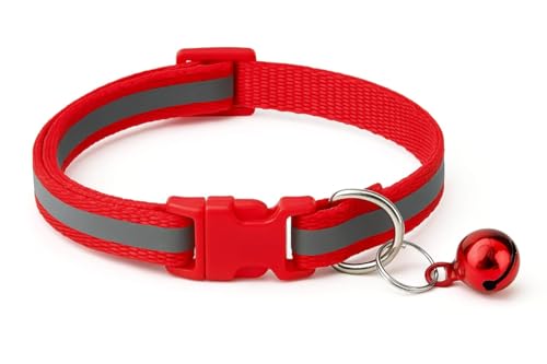Image of Adjustable Cat Collar with Bell | Soft & Comfortable Kitten Collar | Breakaway Safety Design for Indoor & Outdoor Cats | Lightweight, Durable & Stylish | Red