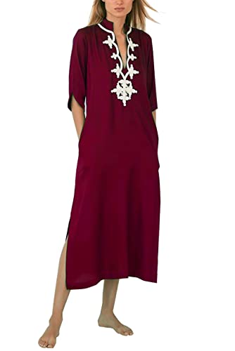 L-Peach Damen Stickerei Kaftan Loungewear Homewear Übergroße Kimono Maxi Strandkleid Cover Ups Robe … Cover