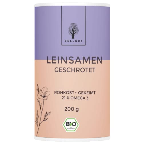 ZELLGUT© BIO LEINSAMEN 200g • als Topping oder VOLLKORN MEHL zum BACKEN, Brot, MÜSLI Smoothie • 100% ROH, gekeimt & geschrotet • Leinsamen PUR • GLUTENFREI • mit 21% Omega 3 Fettsäuren Cover