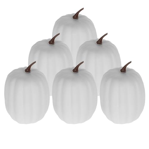 HOLIDYOYO Artificial Pumpkins 6pcs Lifelike Pumpkin Ornament Simulation Pumpkin Model for Harvest Halloween Fall Autumn Thanksgiving Wedding Decorating White