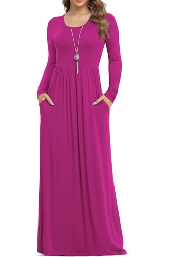 VIISHOW Women's Long Sleeve Loose Plain Maxi Dresses Casual Long Dresses with Pockets