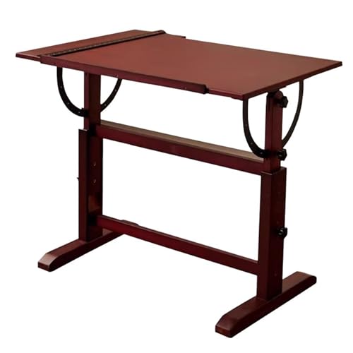 UMJIGF Extra Large Wood Drafting Table, Studio Painting Table & Art Craft Desk, Height & Angle Adjustable, with Tilting Enlarge Tabletop & T-Square Ruler, for Artwork, Writing,