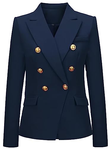 Women's Blazer Suit Solid Double Breasted Suit Jacket for Women Office Lady Casual Long Sleeve Blazer Suits