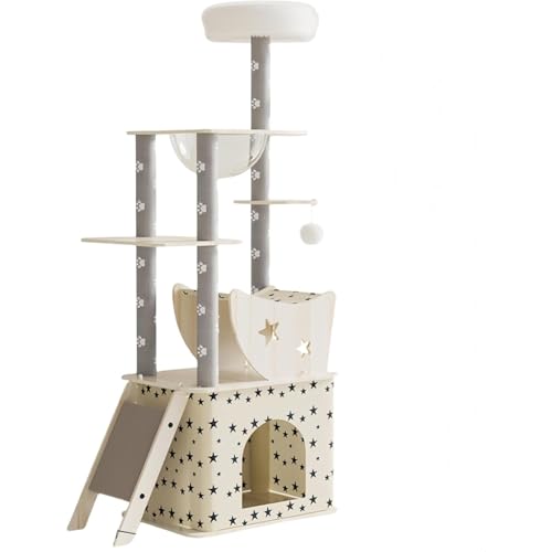 キャットタワー 大型猫用 木製 透明のスペースカプセル 猫タワー 多頭飼い 据え置き 見晴台 春夏秋冬 天然サイザル麻 爪とぎポール 人気 ねこハウス 頑丈 安定感 猫の家 運動不足解消 省スペース (6)