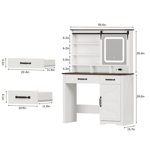 Makeup Vanity Desk with Mirror and 3 Lighting Modes,Small Vanity Table for Bedroom with Lots Storage and Makeup Stool,Cute Vanity Makeup Table - Thumbnail 2