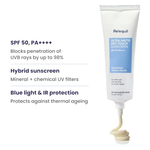 RE' EQUIL Ultra Matte Dry Touch Sunscreen | SPF 50 PA++++ | Water & Sweat Resistant | No White Cast, Non-Greasy & Non-Comedogenic | For All Skin... - Image 3