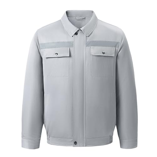 Meichoon Kühljacke mit 2 Ventilatoren, 3 Geschwindigkeitsstufen, atmungsaktives Gewebe, Komfort, Sicherheit, reflektierende Streifen für heißes Wetter, grau, XL-XXL