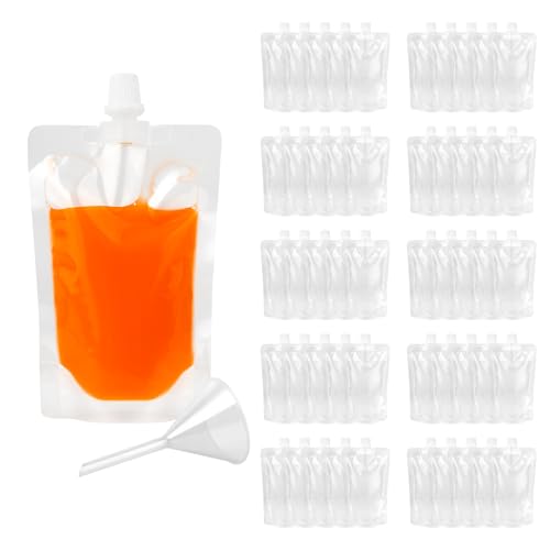 Muka 50 PCS Reusable Plastic Spout Pouches, Drink Flasks with Funnel