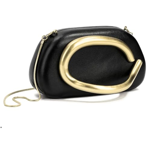 FERUN Bolsa Clutch Off white com Detalhe Escultural Dourado – Corrente Fina, Design Moderno e Exclusivo (black)