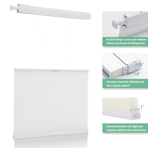 Tonature No Tools No Drill Top Down Bottom Up Cellular Shades for Windows, 1" Light Filtering Fabric, Cordless Honeycomb