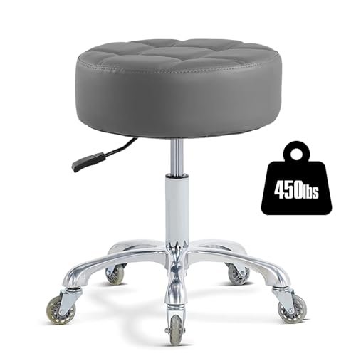 Image of Ainilaily Rolling Stool with Wheels Adjustable Height, Roller Stool for Massage Medical Tattoo Spa Heavy Duty Swivel Desk (Super Thick Cushion, Grey)
