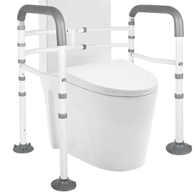 Toilet Safety Frame- 350lbs Adjustable Safety Grab Bar, Toilet Frame with Handle and Suction Cups Toilet Safety Guard for Elderly (White Grey)