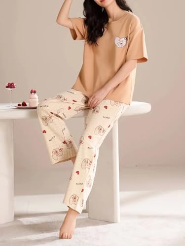 Image of Louis Luxe Womens Korean Night Dress || Full Pyjama Set || Korean Nightsuit || Women Nightwear ||Round Neck Full Sleeve Nightsuit || Loungewear || Everyday Nightdress