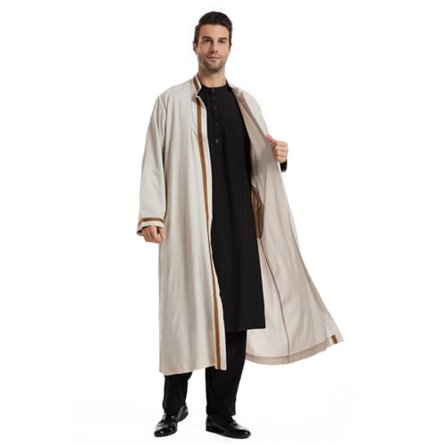 Arabic Men Stand Collar Open-style Cardigan Kaftan Muslim Brown Embroidery Cuff Thobe Coat4