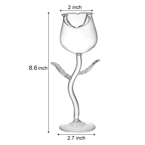 Mezchi M-ROSECOCKTAILCUPS-CLEAR-4P Set Of 4 Rose Cocktail Glass, Flower Red Wine Glass, Clear Rose Goblet Glasses, Stem Champagne Flutes Drinkware thumb #1