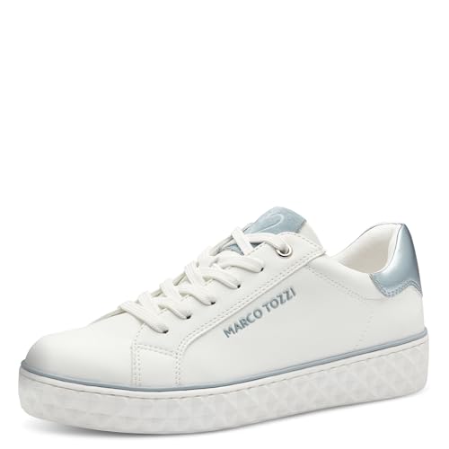 MARCO TOZZI Damen Sneaker flach Vegan Freizeit, Mehrfarbig (White/lt.Blue), 39 EU MARCO TOZZI Damen Sneaker flach Vegan Freizeit, Mehrfarbig (White/lt.Blue), 39 EU