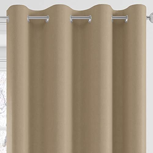 Copenhagen Blackout Thermal Insulated Eyelet Curtains, Luxury Plain Black Out Curtains, Room Darkening Ring Top Curtain Pairs (Natural, 46" x 72")