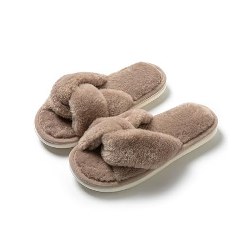 Fuzzy Cute Open Toe Fluffy Warm Hairy Ladies Open Toe Slippers Comfy Autumn Winter Slippers, Cozy Plush Winter Indoor Outdoor