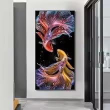 MAIMANG 1 Stück abstraktes Koi-Leinwandgemälde, Wandkunst, Fischposter und Drucke, Karpfenbilder für die Wohnzimmerdekoration (70 x 140 cm/rahmenlos)