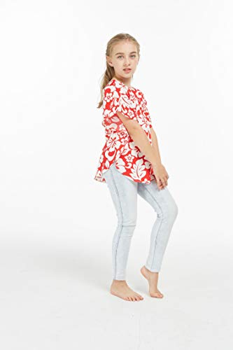 Girl Elastic Strap Hawaiian Luau Poncho Top in Classic Hibiscus Blue4