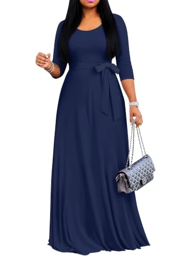 Image of PinkPatty Women's Plus Size V Neck 3 /4 Sleeve Boho Maxi Dress with Pockets