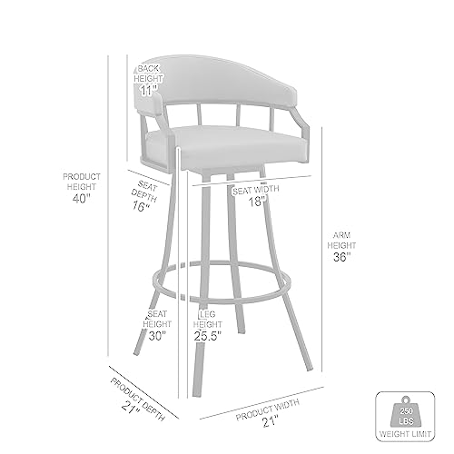 Armen Living Valerie Moderno Butaco Giratorio de 30" de Altura de Asiento en Cuero Sintético Blanco y Estructura de Acero Plateado miniatura 3