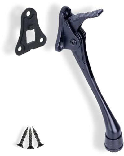 OGC 6-Inch Kickdown Door Stopper, Height Adjustable Flip-Down Door Holder, Door-Mounted Aluminum Stop with Rubber Tip, Black