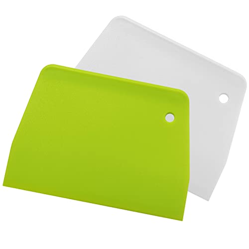 ALLTOP Dough Spatulas & Bench Scraper,Multipurpose Kitchen Tool with Hanging Hole for Any Mixing Bowl,Set of 2 Pieces - White,Green - Hard Plastic