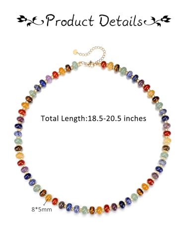 PESOENTH 7 Chakra Healing Crystal Gemstone Colorful Beaded Necklace for Women,Summer Surfer Beach Boho Chakra Stone Bead Necklace Women's Jewelry Gifts for Women Ladies4
