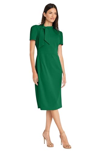 Maggy London Women's Midi Short Sleeve Sheath with Neck Tie Career Office Work Wear, Formal Garden2