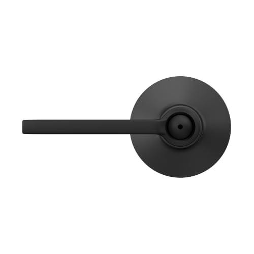 Image of SCHLAGE Latitude Bed /Bath Privacy Door Handle with Lock, Matte Black | Interior bedroom or bathroom door lever with push button lock, Reversible, Easy install, Certified durability, Universal fit
