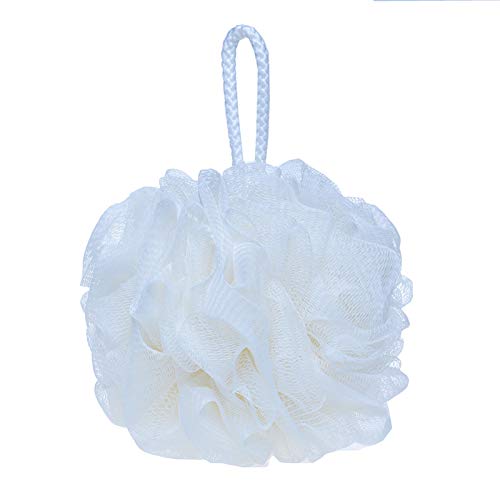 LissomPlume Mesh Pouf Bath Sponge Exfoliating Shower Ball Pom Cleaning Accessory White Color