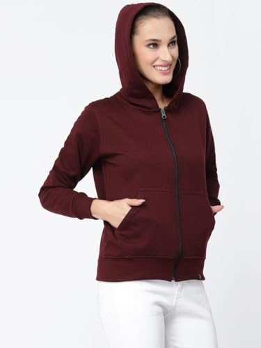 Image of Rabboni Women's Solid Zip-Up Hoodie Jacket | Full Sleeve Hooded Sweatshirt with Kangaroo Pockets | Casual Winter Wear Hoodie for Women