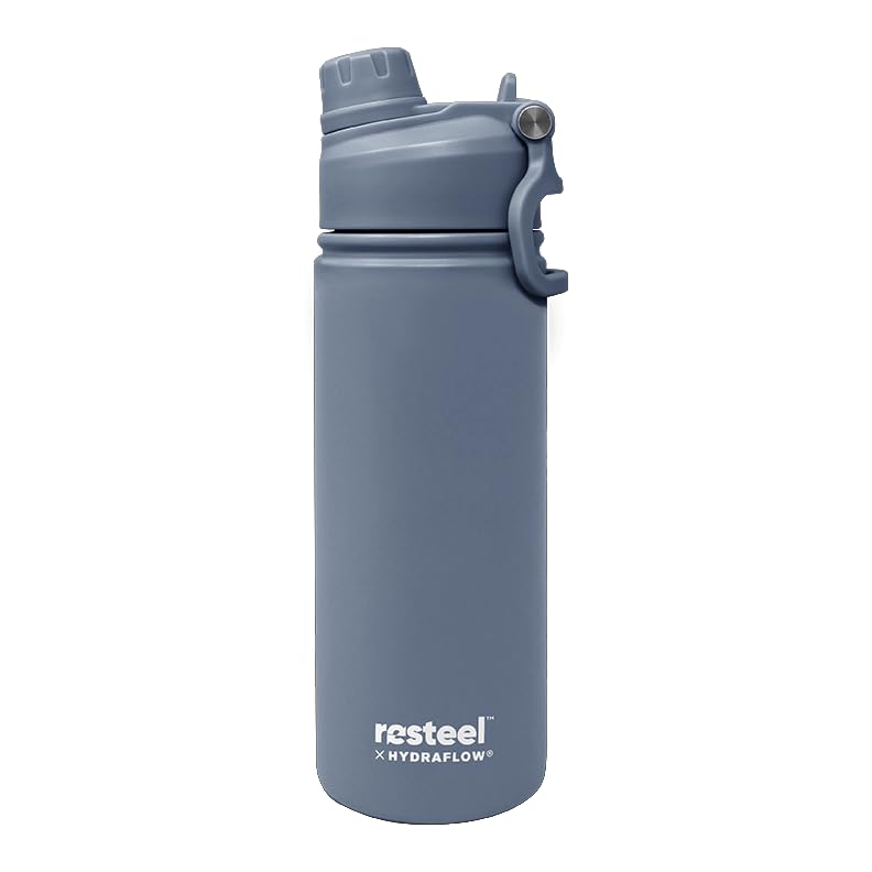 HYDRAFLOW Re-Steel Water Bottle: 17oz Dual Lid Triple Wall Vacuum Insulated, Recycled Stainless Steel, Leak Proof, BPA-Free, w/Flip Straw – Perfect for Sports, Travel and Hydration - Twilight Blue